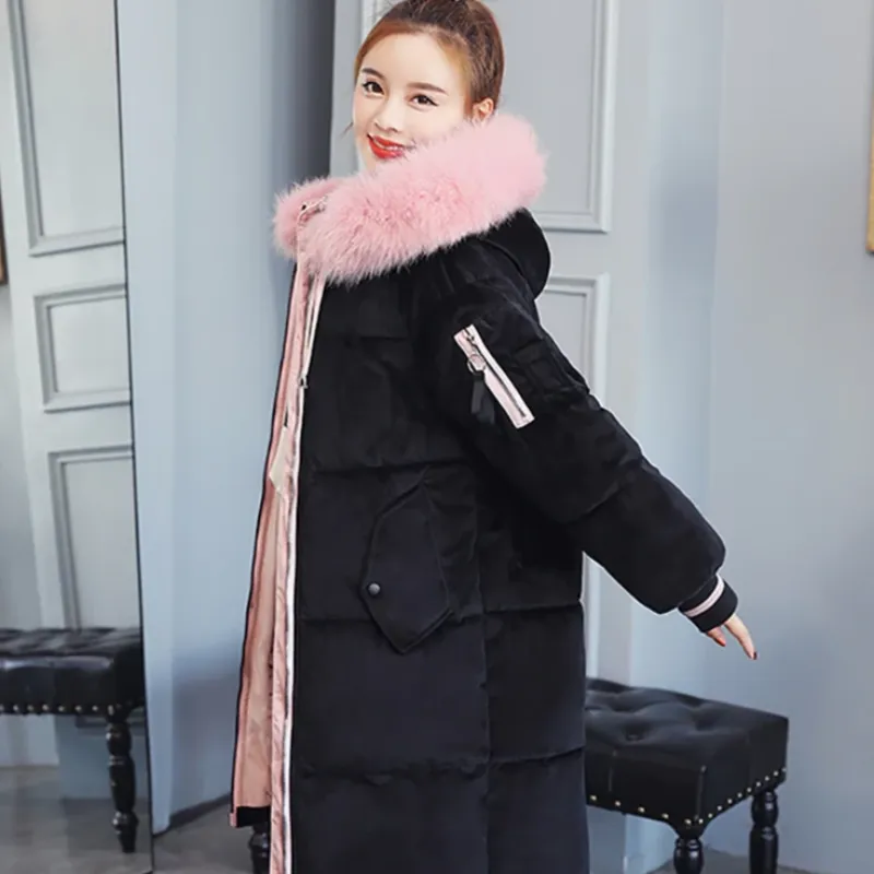 Women's Winter Casual Slim Velvet Long Parka With Fur
