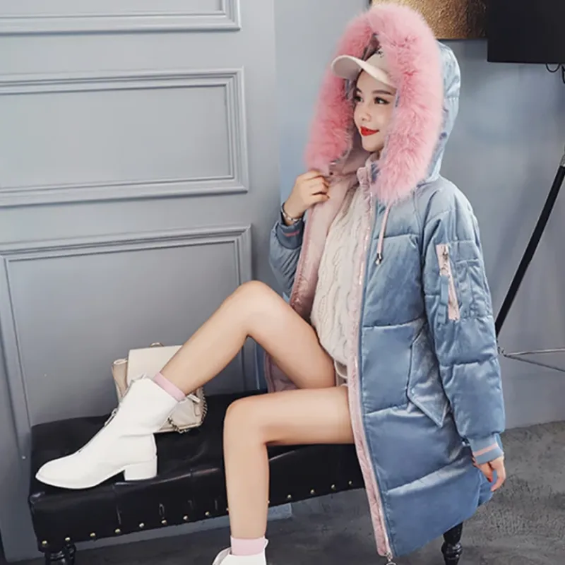 Women's Winter Casual Slim Velvet Long Parka With Fur