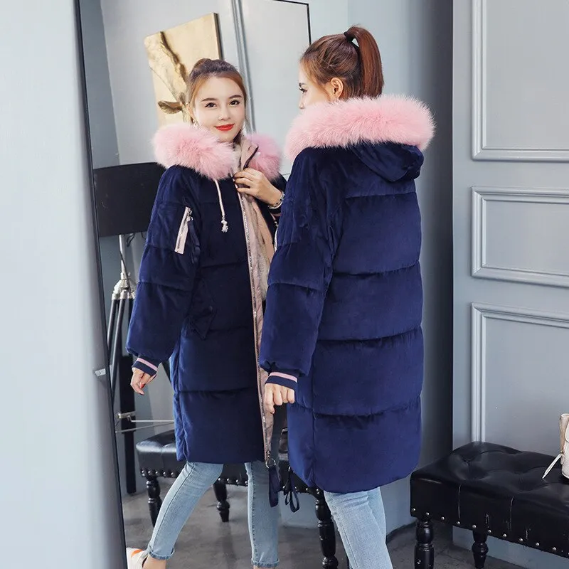 Women's Winter Casual Slim Velvet Long Parka With Fur