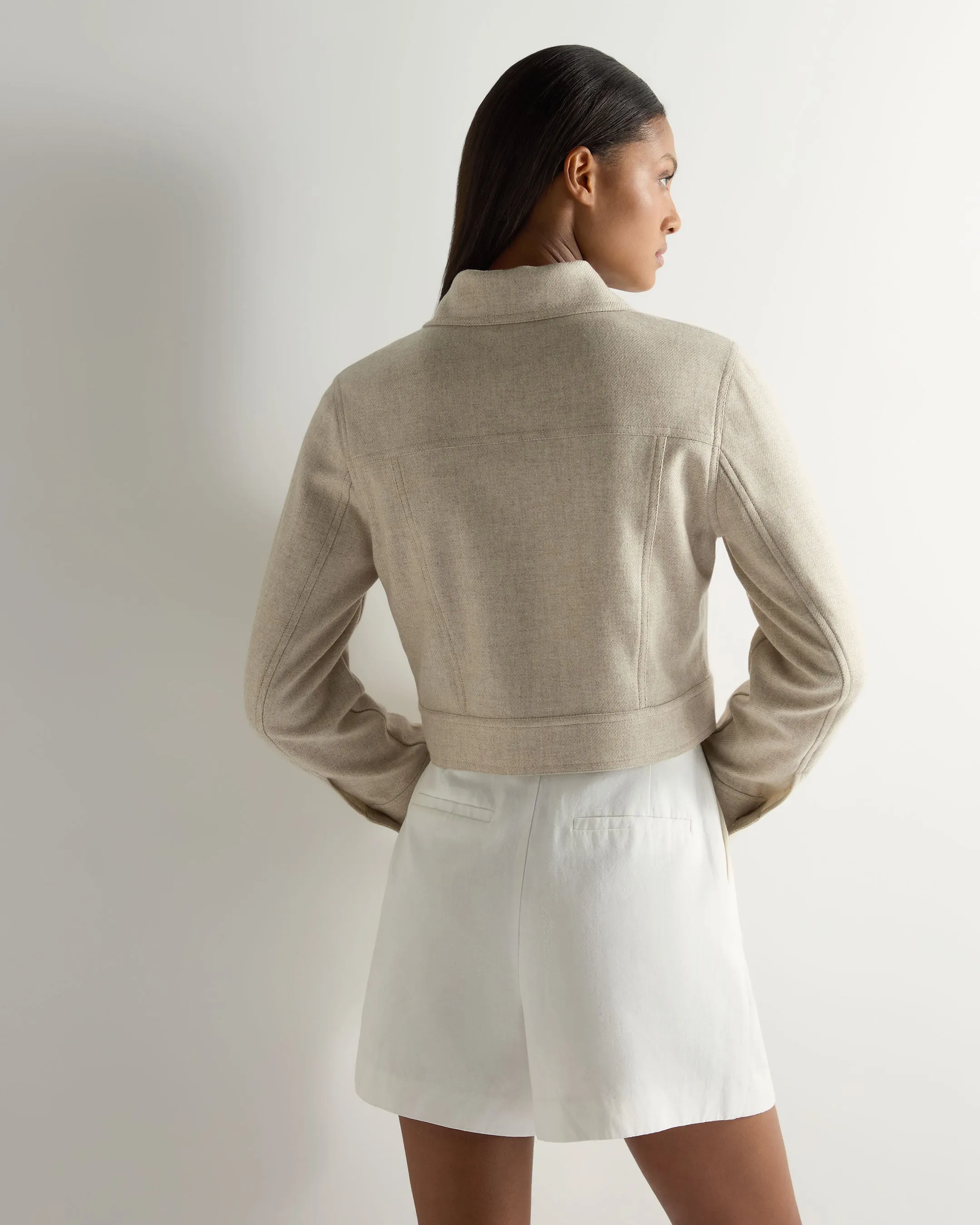 Women's Woven Cashmere Cropped Jacket Beige Brown
