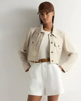 Women's Woven Cashmere Cropped Jacket Beige Brown