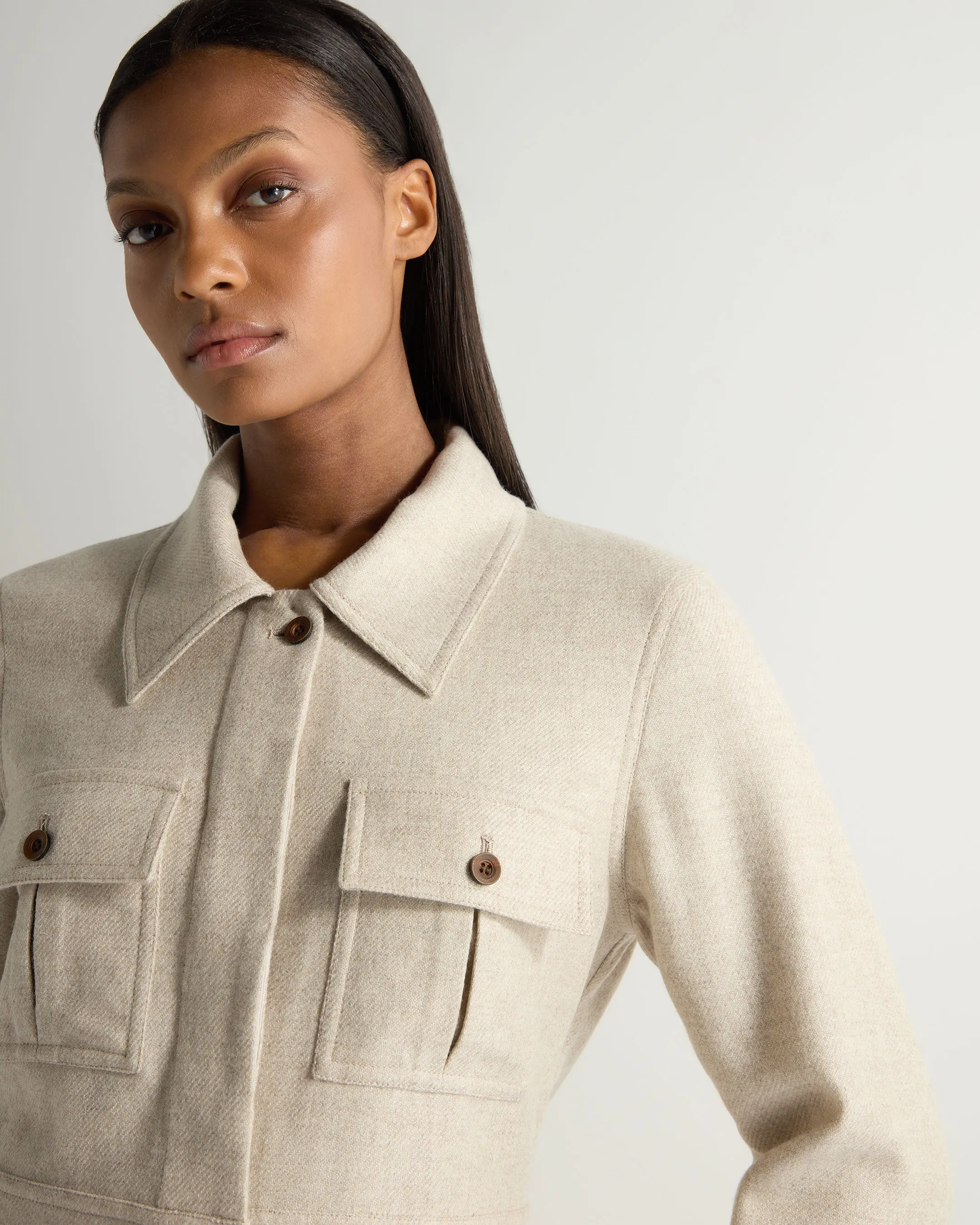 Women's Woven Cashmere Cropped Jacket Beige Brown