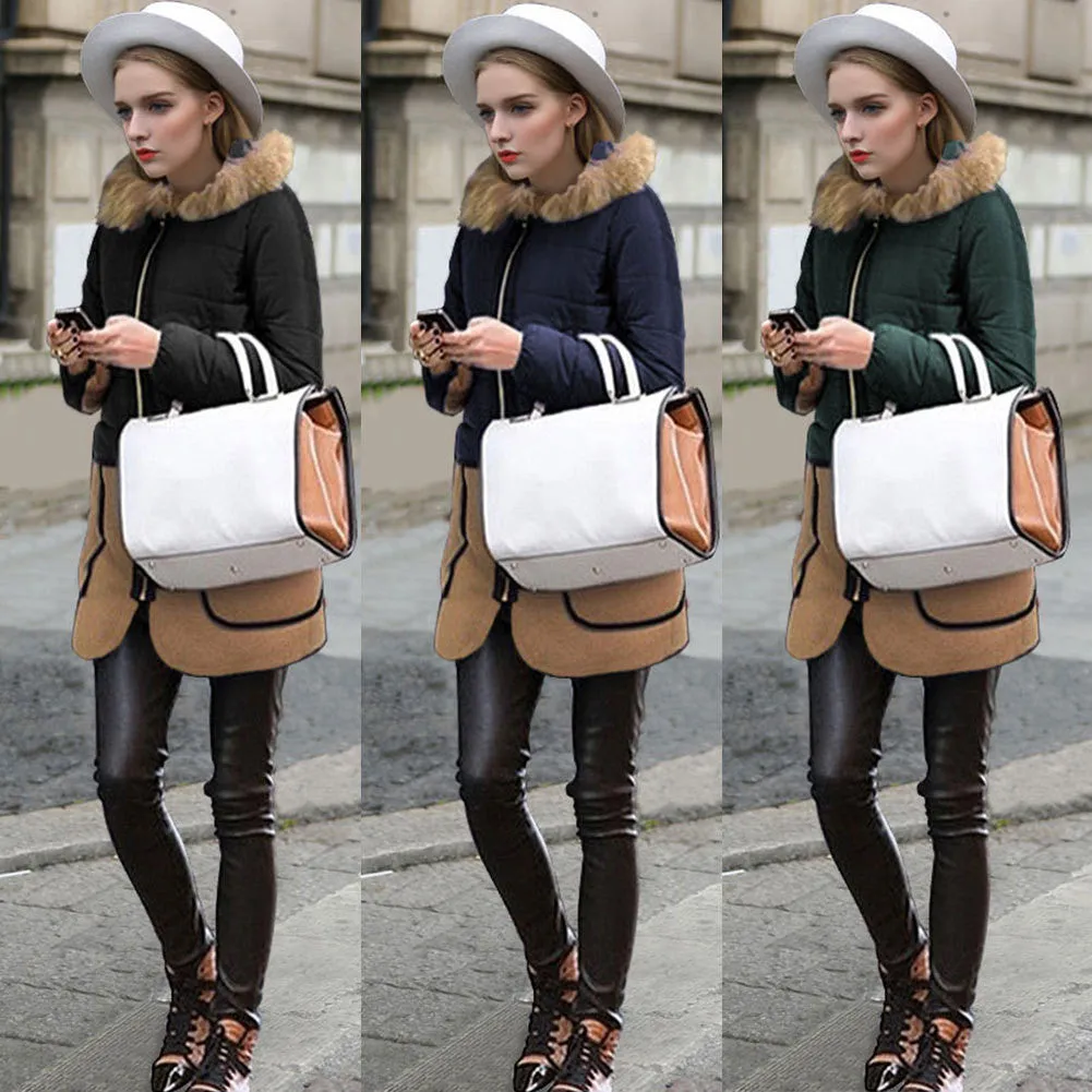 Wool Collar Fashion Mid-length Patchwork Cotton Coat