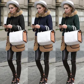 Wool Collar Fashion Mid-length Patchwork Cotton Coat